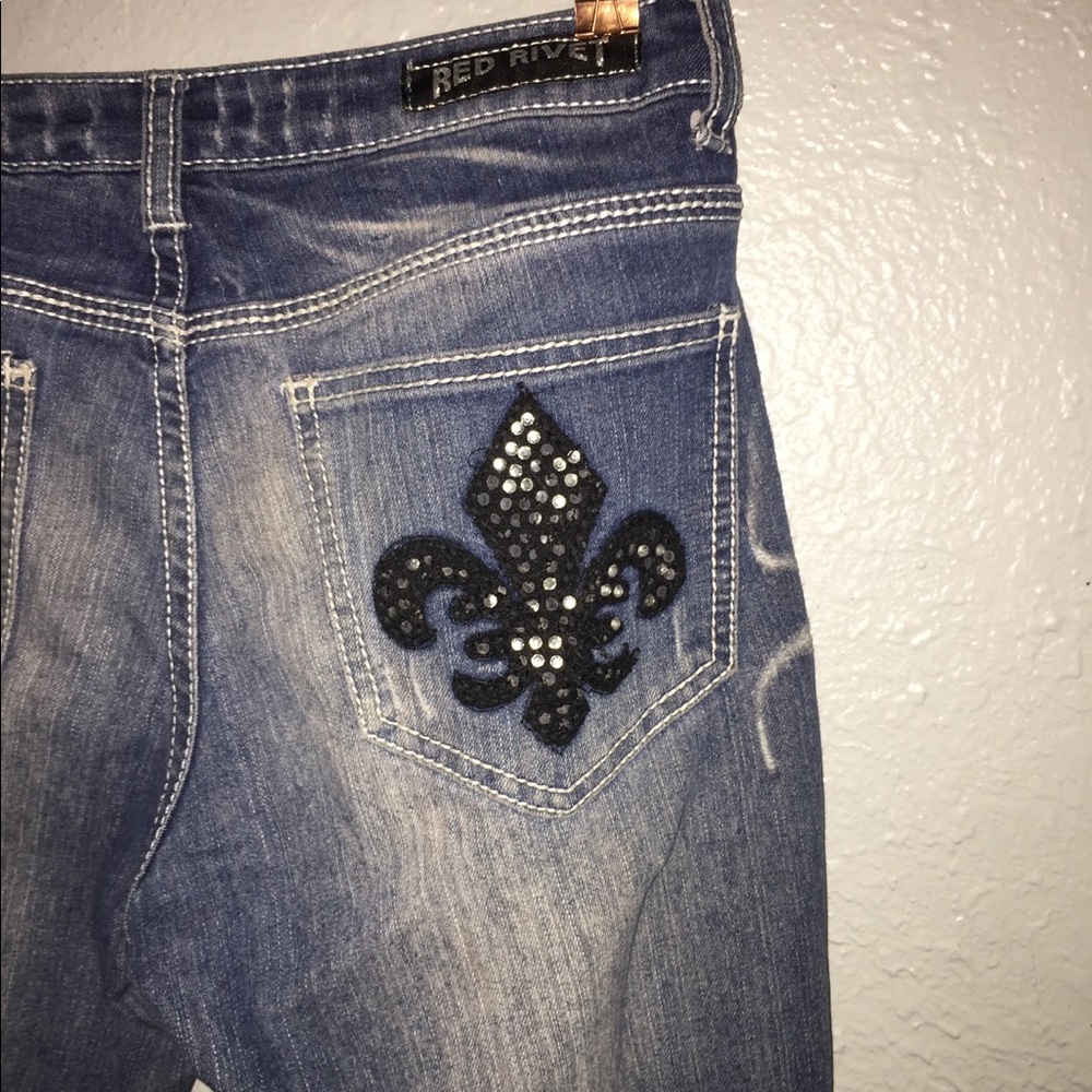 Red Rivet Ripped Jeans - Picture 6 of 7